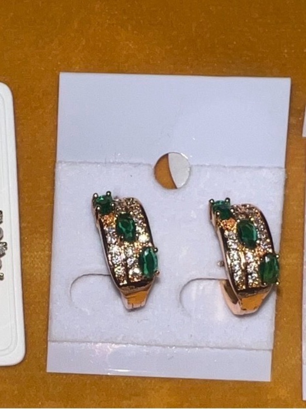 Gold Tone Green Crystal & Pearl Accent Earrings - Pair